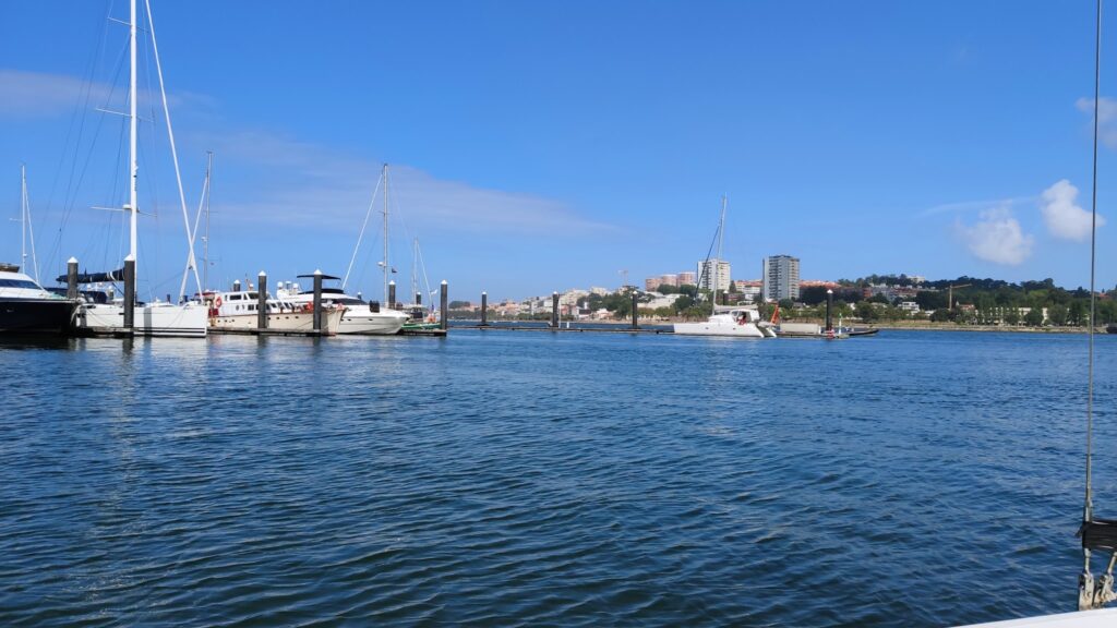 Mehrere Yachten und Segelboote liegen bei Sonnenschein im Hafen, dahinter eine hügelige Küstenstadt.